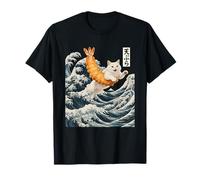 Cat Surfing Shrimp Tempura Japanese Ukiyo-e Sushi Great Wave T-Shirt