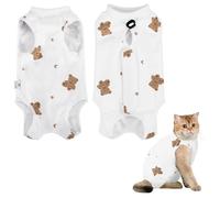 Cat Surgery Recovery Suit Cats Post Surgical Recovery Suit Kitten Onesie Bodysuit Anti-licking Cats Vest Wound Protector Clothes,Elizabethan Collar&Cone Alternative(M/Bear Print)