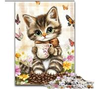 Cat Surrounded by Butterflies 1000 Piece Jigsaw Puzzles, Educational Games Home Decoration Deal As Gifts for The Whole Family (size 26x38cm)