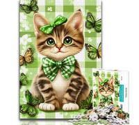 Cat Surrounded by Butterflies 1000 Pieces Jigsaw Puzzles for Adults And Teens,Stress Reliever Difficult Challenge Enhance Love between Couples 38x26cm