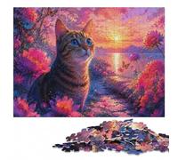 Cat surrounded by vibrant flowers Jigsaw Puzzle for Adults, 1000 Pieces | During puzzle time: Jigsaw Puzzle Gift: colour and shape clues for organised assembly in spare time.