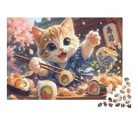 Cat Sushi Blossom 1000 Piece Mini Jigsaw Puzzle For Adults Gift Idea | 38x26cm Cardboard Puzzle Lovers Mind Relaxation Handmade Puzzle Birthday Gift Home Decor