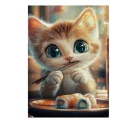 Cat Sushi Table 1000 Piece Mini Jigsaw Puzzle For Adults Gift Idea | 70x50cm Cardboard Puzzle Lovers Family Bonding Handmade Puzzle Birthday Gift Living Room Decor