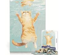 Cat Swimming Underwater Illustration 1000 Pieces Jigsaw Puzzles for Adults Mental Exercise Stress Relief Fun Snug Lock Memorable Gift size 38x26cm
