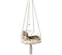 Cat Swing Bed, Cat Swing Hammock, Boho Macrame Cat Swing Hammock, Cat Sleeping Bed with Hooks and Removable Cushion for Garden, Patio, Balcony, Living Room