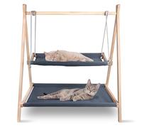 Cat Swing Hanging Bed, Cleanable for Indoor Cats, Wooden Elevated for Multiple Cats to Sleep and Play 27" L X 22" W X 32" H