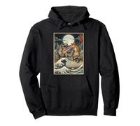 Cat T-Rex Kaiju Japanese Woodblock Ukiyo-e Art Pullover Hoodie