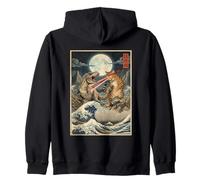 Cat T-Rex Kaiju Japanese Woodblock Ukiyo-e Art Zip Hoodie