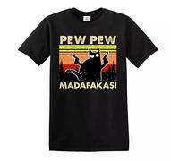 Cat T-Shirt Pew Pew Madafakas Coffee Retro Kitten Best Cat Dad Funny Unisex Tee - PEW PEW MADAFAKAS - 3XL