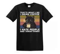 Cat T-Shirt Pew Pew Madafakas Coffee Retro Kitten Best Cat Dad Funny Unisex Tee - That's What I Do I Drink Coffe... - XXL
