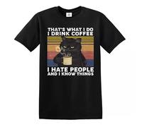 Cat T-Shirt Pew Pew Madafakas Coffee Retro Kitten Best Cat Dad Funny Unisex Tee - That's What I Do I Drink Coffe... - XL