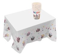 Cat Table Cloth Set Paper Cups and Birthday Party Supplies | Paper and Cloth Set, Lovely Cat Theme for Birthday Table Decoration, Easy to Carry and Stack