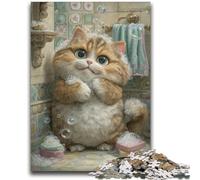 Cat Taking A Bath 1000 Piece Jigsaw Puzzle for Adults And Teenagers,Staycation Kill Time with Fully Interlocking Randomly Shaped Pieces (50x75cm)