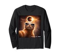 Cat Taking A Selfie with Solar 2026 Eclipse Wearing Glasses Long Sleeve T-Shirt
