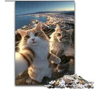 Cat Taking Selfie Puzzles for Teenagers Teens 1000pc Puzzle, Family Activity Fun at Home Activities, Birthday Present,Travel Gifts (size 50x75cm)