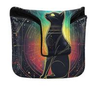 Cat Tarot Black Colorful Golf Putter Covers with Magnetic Closure Golf Putter Headcover for Mallet Square Waterproof PU Leather