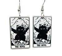 Cat Tarot Card Earrings for Women, Vintage Black Dangle Earrings, Mystical Witchy Jewelry Goth Astrology Gift, Zinc, No Gemstone