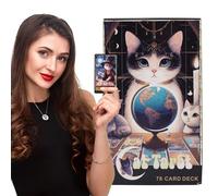 Cat Tarot - Feline Oracle Deck, Printed Wiccan Divination Cards, Portable Mystic Reading Set, Intuitive Fate Interpretation Tool, Spiritual Accessories for Parties, Gatherings, Session