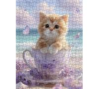 Cat Tea Cup Jigsaw Puzzle 6000 Piece, Puzzles for Adults 6000, The Impossible Challenge, Jigsaw Puzzle Games Classic Educational, Wooden Puzzles, for Home Wall Decoration Gift FNKL1-695