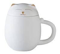 Cat Tea Cup with Infuser and Lid, Ceramic Loose Leaf Tea Cup with Steeping Filter, Novelty White Gift Set for Cat Lovers - Perfect Present for Men and Women
