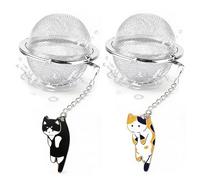 Cat Tea Infuser, 2 Pcs Cute Tea Diffuser Stainless Steel Mesh Loose Leaf Tea Infusers Tea Ball Strainers with Cat Pendants (Black&Orange Cats)
