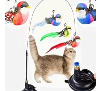 Cat Teaser Stick,Removable Suction Simulated Chirping Bird, Hunting Instinct Practice Tool, simulated bird +Teasing Stick Set, LongRod(88cm) +Bell, Perfect for Cats Kittens Pets Indoor Outdoor