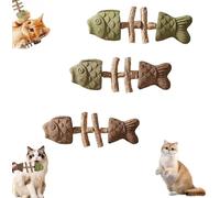 Cat Teething Toy - Fish Bone Teether - Wooden Interactive Chew Toy for Kittens, Boredom Relief Cleaning Calming Enrichment Fun Indoor Outdoor Play (3 Pcs)