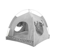 Cat Tent Cave Bed with Removable Cushion, 2-In-1 Cat Dog Teepee Bed House Cat Nest Sleeping Bag,Pet Indoor Outdoor House Detachable Breathable Mesh,Four Seasons Universal,48x48x46CM (Velvet Grey)
