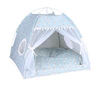 Cat Tent Cave Bed with Removable Cushion,2-In-1 Cat Dog Teepee Bed House Cat Nest Sleeping Bag,Pet Indoor Outdoor House Detachable Breathable Mesh,Four Seasons Universal (Light Blue, L:58x58x56CM)