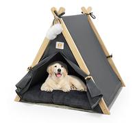 Cat Tent & Dog Tent, Wooden Triangular Cat House for Indoor Cats, Summer Pet Bed Tent with Soft Cushion, Removable Door Flap, Cozy Indoor Shelter for Cats & Dogs 60×55×63 CM - Gray