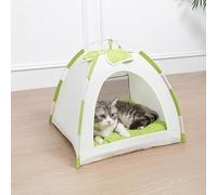 Cat Tent Foldable Indoor Outdoor with Thick Mat, Tent Portable Outdoor Indoor Cats Cave Bed, Waterproof Cat House Bed with Removable Cushion, Cozy Cave for Cats & Small Dogs (Green, 46x46x40cm)