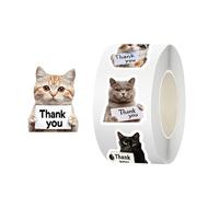 Cat Thank You Stickers Roll - 6x6x2.8cm Cat Stickers Roll, 500 Pieces Adhesive Thank You Decal | Waterproof Decoration Laptop Decals for Girls Adults Classroom Party Favors Small Business Packaging W