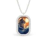 Cat The Great Wave Sunset Brilliant White Diamond Necklaces Dainty Pendant Necklace Trendy Metal Jewelry Gift for Women