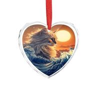Cat The Great Wave Sunset Christmas Hanging Ornaments Crystal Glass Heart Pendant Gifts for Xmas Trees Home Offices