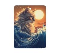 Cat The Great Wave Sunset Funny Car Air Freshener Automotive Aromatherapy Tablets for Rearview Mirror Wardrobe Shoe Cabinet