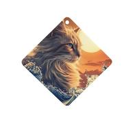 Cat The Great Wave Sunset Funny Car Air Freshener Automotive Aromatherapy Tablets for Rearview Mirror Wardrobe Shoe Cabinet