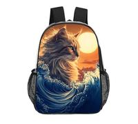 Cat The Great Wave Sunset Funny Clear Backpack Waterproof Transparent Bag See Through Rucksack with Adjustable Straps