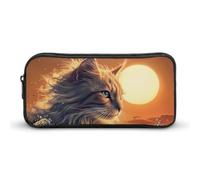 Cat The Great Wave Sunset Large Capacity Pencil Case Zipper Office Storage Pouch Multifunctional Makeup Bag for Travel 22 * 12 * 5cm