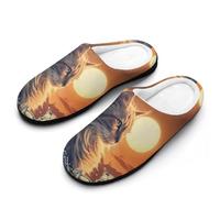 Cat The Great Wave Sunset Men's Soft Cotton Slippers with Memory Foam Anti-skid House Shoes for Travel Indoor Outdoor