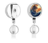 Cat The Great Wave Sunset Retractable Keychain Heavy Duty Metal Badge Reels for Name Card Key Conferences Office