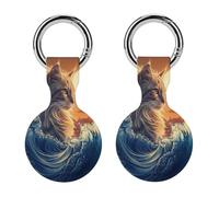 Cat The Great Wave Sunset Silicone Protective Case Compatible with Airtag Funny GPS Tracker Accessories for Luggage Pet Collar