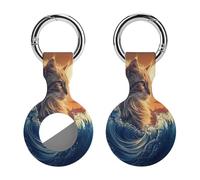 Cat The Great Wave Sunset Silicone Protective Case Compatible with Airtag Funny GPS Tracker Accessories for Luggage Pet Collar