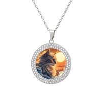 Cat The Great Wave Sunset Stylish Circle Necklace Pendant Multicolored Diamond Necklaces Jewelry Gift for Women