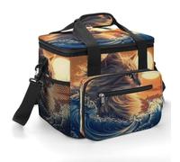 Cat The Great Wave Sunset Waterproof Insulated Lunch Bag with Handle