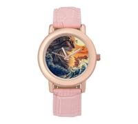 Cat The Great Wave Sunset Women's Wrist Watches Leather Strap Watch Ladies Three-Hand Round Case Watches