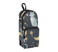 Cat The Moon Pencil Case, Big Capacity Pen Bag with Compartment Students Schoolbag Shape Stationery Organizer Pencil Pouch Marker Case for School Office Work