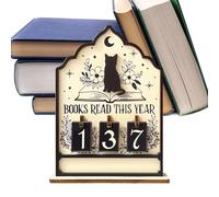 Cat Theme Book Tracker Sign - Wooden Books Read Counter Display, Up to 999 Reading Progress Indicator Decor, Literary Desk Library Ornament with Creative Design | Reading Log Counter for Bookshelf