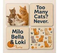 Cat-Themed Acrylic Coaster Gift Set - Charming Personalised Whisker Whimsy Design for Cat Lovers