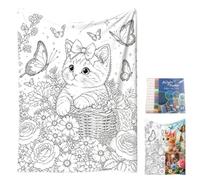 Cat Themed DIY Coloring Blanket with 24 Colors Marker Set