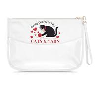 Cat Themed Gifts for Women Girls Clear Makeup Bag Kitty Lover Gifts for Daughter Sister Yarn Lovers Present Cosmetic Pouch Crochet Bag for Cat Mum Owner Christmas Birthday Present Travel Pouch